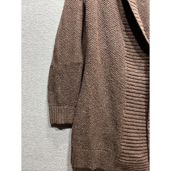 L.L. Bean Brown Chunky Knit Open Front Shawl Collar Cardigan Sweater Women Large - Picture 4 of 11